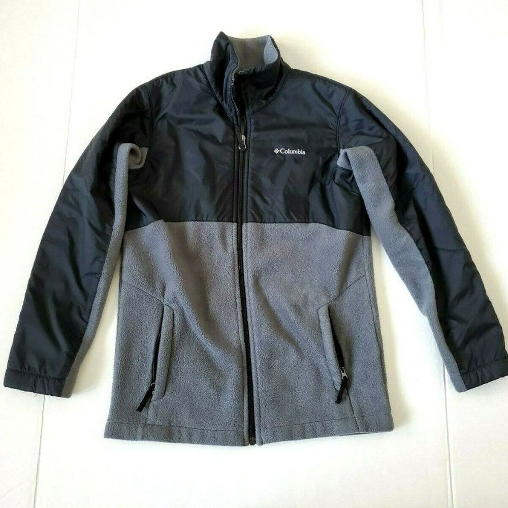 Columbia Gray & Black Omni Heat Fleece Jacket Boys 10/12 Warm & Lightweight EUC